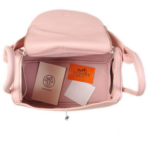 High Quality Replica Hermes Lindy 30CM Havanne Handbags 1057 Pink Leather Silver Hardware - Click Image to Close